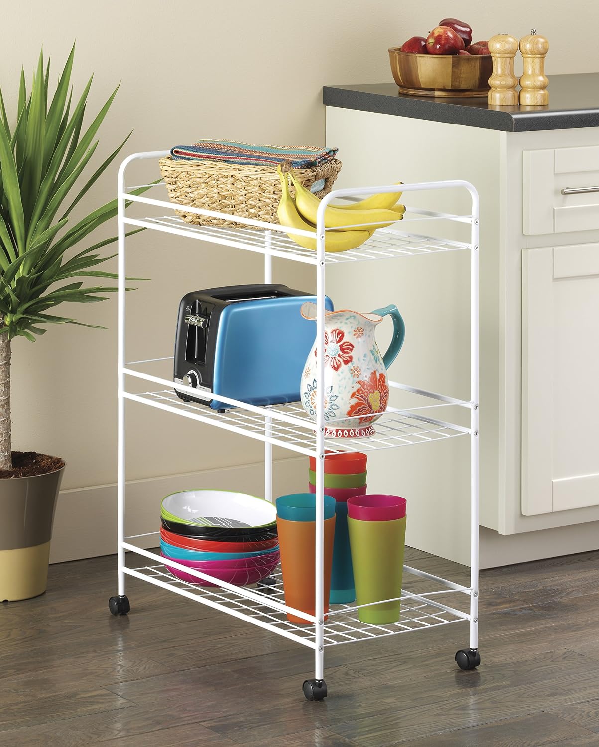 Whitmor Slim Rolling Household Cart - White 30.50 x 9.25 x 20.75