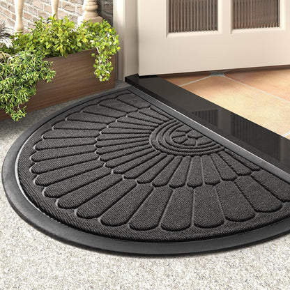 tchdio Door Mat Outdoor Indoor Entrance Doormat-Semicircular Durable Rubber Non Slip Front Door Mat for Outside Inside Entry Entryway Dirt Trapper WelcomeMat for Muddy Paws and Shoes-Black 17”x30”