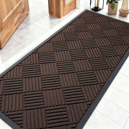 OLANLY Front Door Mat Outside Entrance 29.5x17, Absorbent, Heavy Duty Sturdy Natural Rubber Doormat Indoor Outdoor, Stain and Fade Resistant, Non-Slip Low Profile Floor Mat for Entryway, Grey Diamond