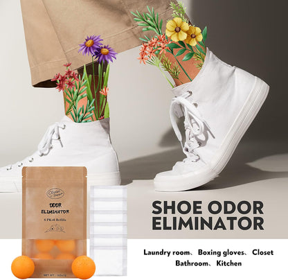 12 Pack Baking Soda Deodorizers, 6 Deodorizer Balls + 6 Refills, Odor Eliminator for Shoes Closets Bathroom Pets, Air Freshener for Home, Up to 240 Days