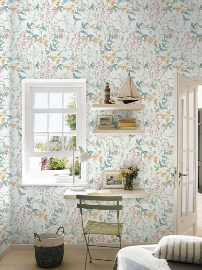 Dimoon 17.3''x78.7'' Vintage Peel and Stick Wallpaper Boho Beige Neutral Contact Paper White Floral Bird Wallpaper Removable Botanical Renter Friendly Modern Wall Paper Bedroom Bathroom Vinyl Roll