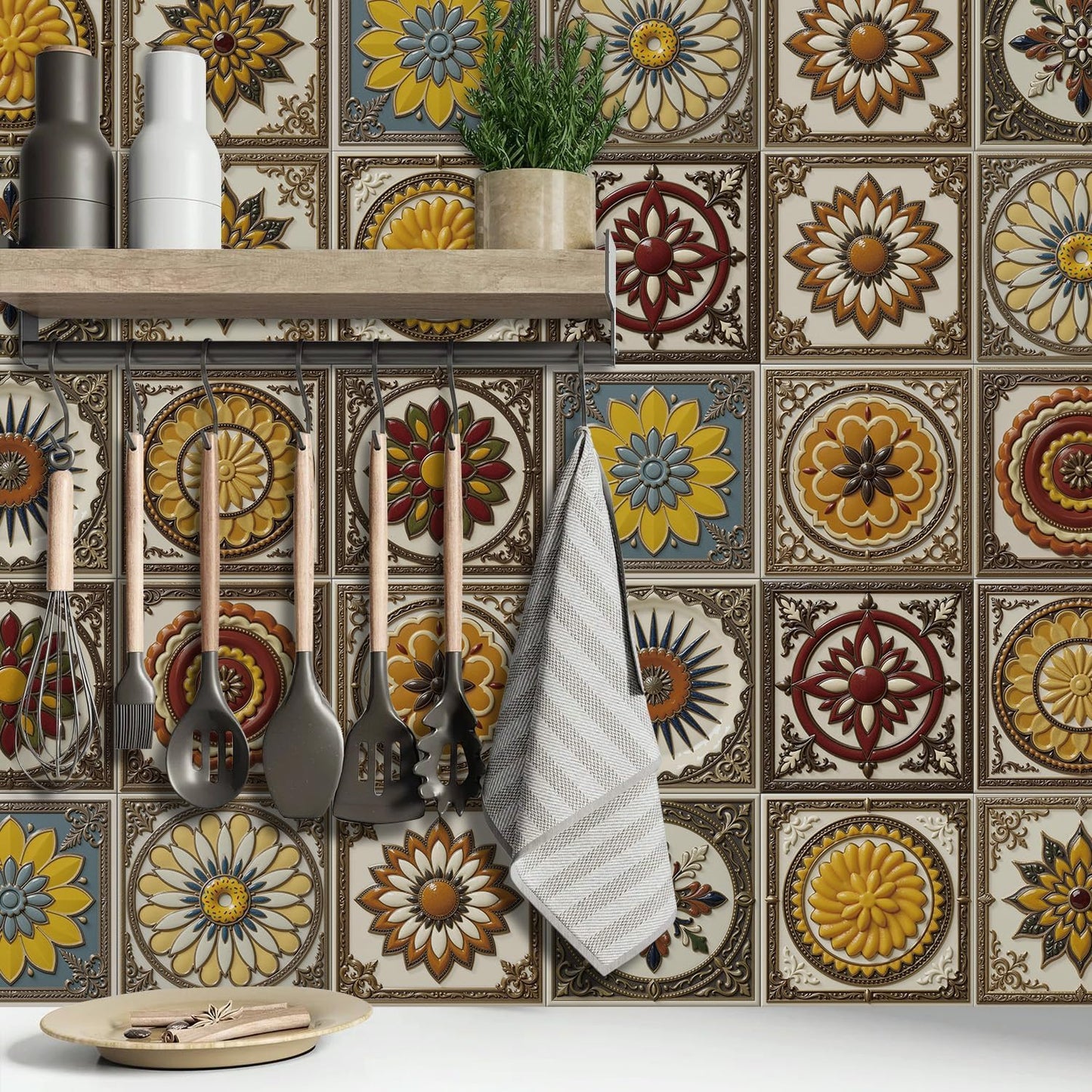 Peel and Stick Backsplash Tile Sticker for Kitchen and Bathroom Walls - 24 Removable 5.9"x5.9" Tiles, Waterproof
