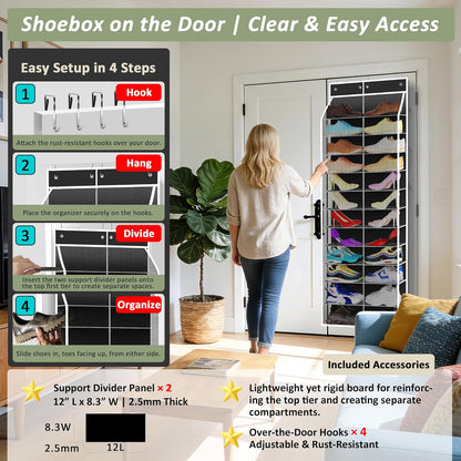 Kotkn 24-Pair Over Door Shoe Organizer for Family & Kids, Double Sided | Hanging Storage for Sneakers, Boots, Toys & Room Organization-Graphite Gray