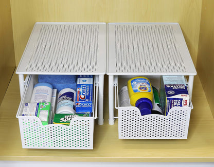 Simple Houseware Stackable 2 Tier Sliding Basket Organizer Drawer, White