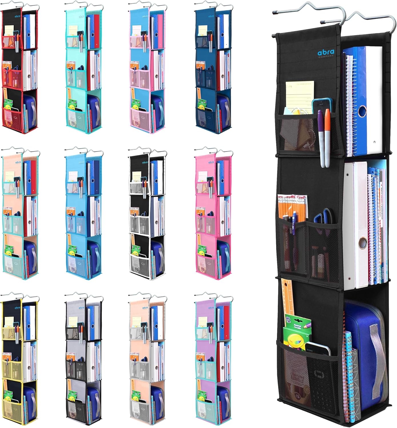 ABRA® 3 Shelf Hanging Locker Organizer for School, Gym, Work, Storage | Deep Shelves 6”x 9”| Eco-Friendly Fabric Healthy for Children | Adjustable School Locker Shelf 3 to 2 Shelves (Pink)