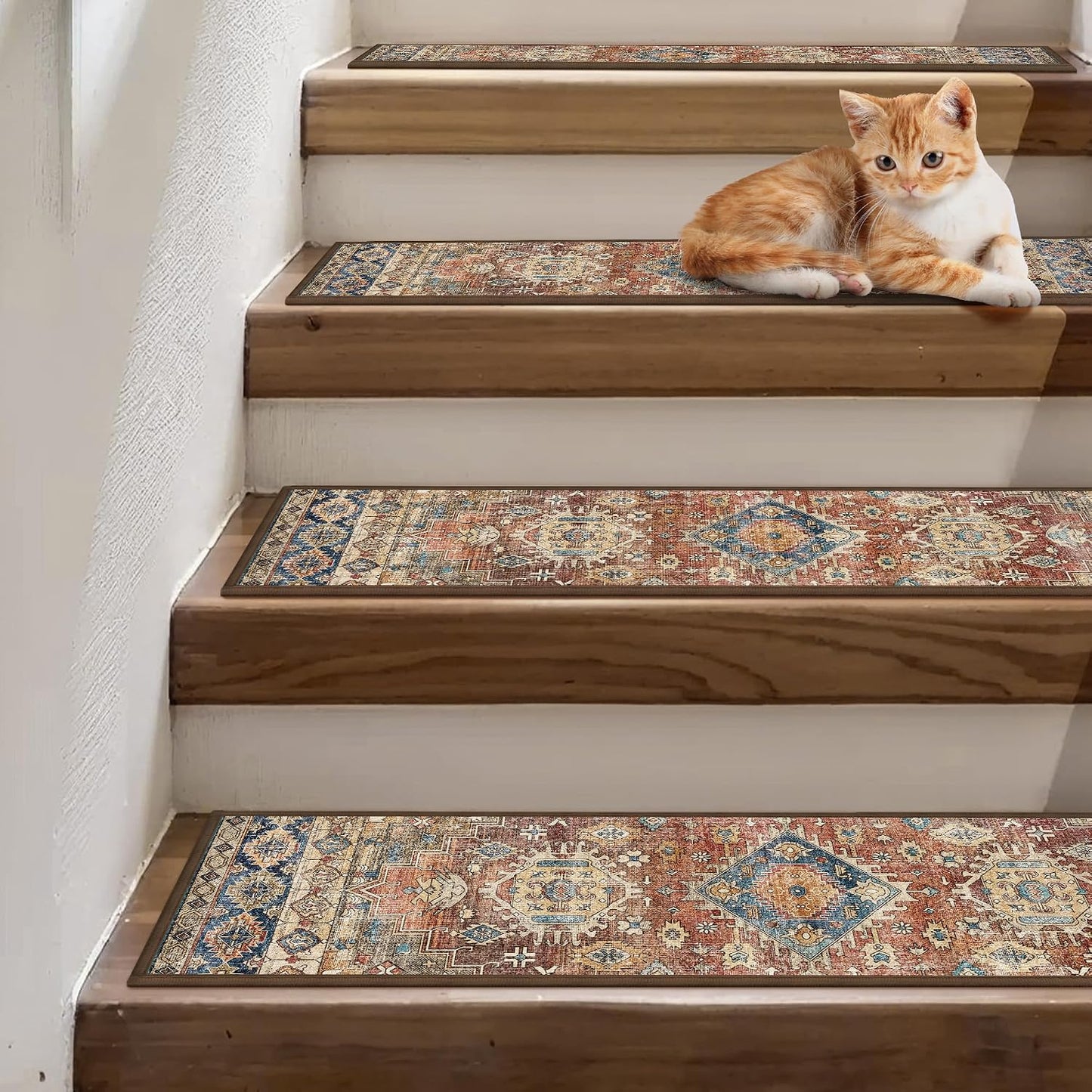 sarben Non Slip Stair Treads for Wooden Steps 15PCS - 8"x30" Indoor Safety Carpet, Edging Mats with TPE Adhesive Backing, Pet and Elderly Friendly Stair Rugs (Taupe) - Colors B