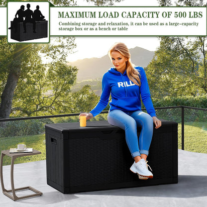 Greesum Outdoor Storage Box 31 Gallon Storage Box with Lid for Patio Furniture, Garden Tools, Pool Supplies, Waterproof and UV Resistant, Lockable, Dark Black