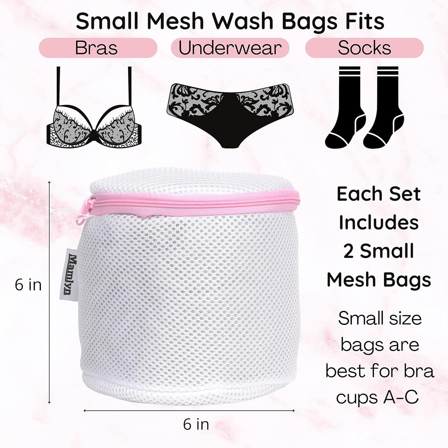Mamlyn Mesh Laundry Bag for Delicates, Wash Bag for Underwear and Lingerie, Makeup Organizer Bag (2 Small)