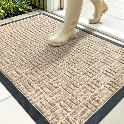 OLANLY Front Door Mat Outside Entrance 29.5x17, Absorbent, Heavy Duty Sturdy Natural Rubber Doormat Indoor Outdoor, Stain and Fade Resistant, Non-Slip Backing Low Profile Floor Mat for Entryway, Grey