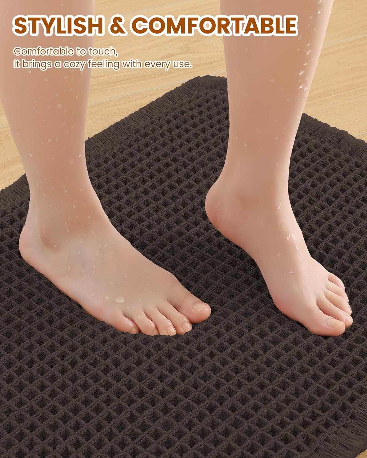 Smiry Waffle Bath Mat 30x20, Extra Soft Absorbent Bathroom Rugs, Non Slip Machine Washable Quick Dry Bath Rugs for Bathroom Floor, Tub, Shower, Home Decor Accessories, Brown