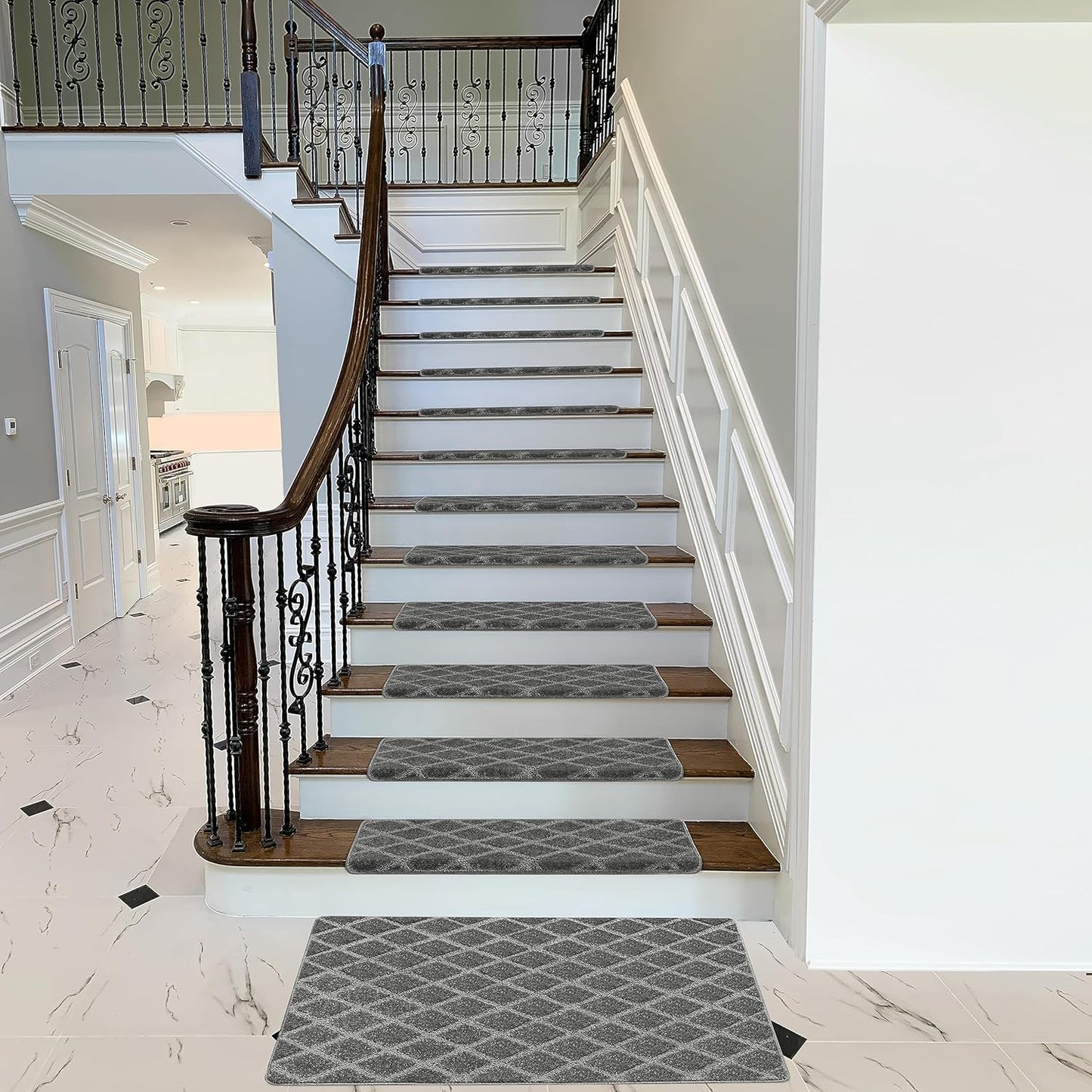 PURE ERA Carpet Stair Treads Tape Free Non Slip Indoor Stair Carpet Stair Protectors Pet-Friendly Non-Slip Skid Resistant Washable Reusable 8" x 30"(2 Pieces,Black)