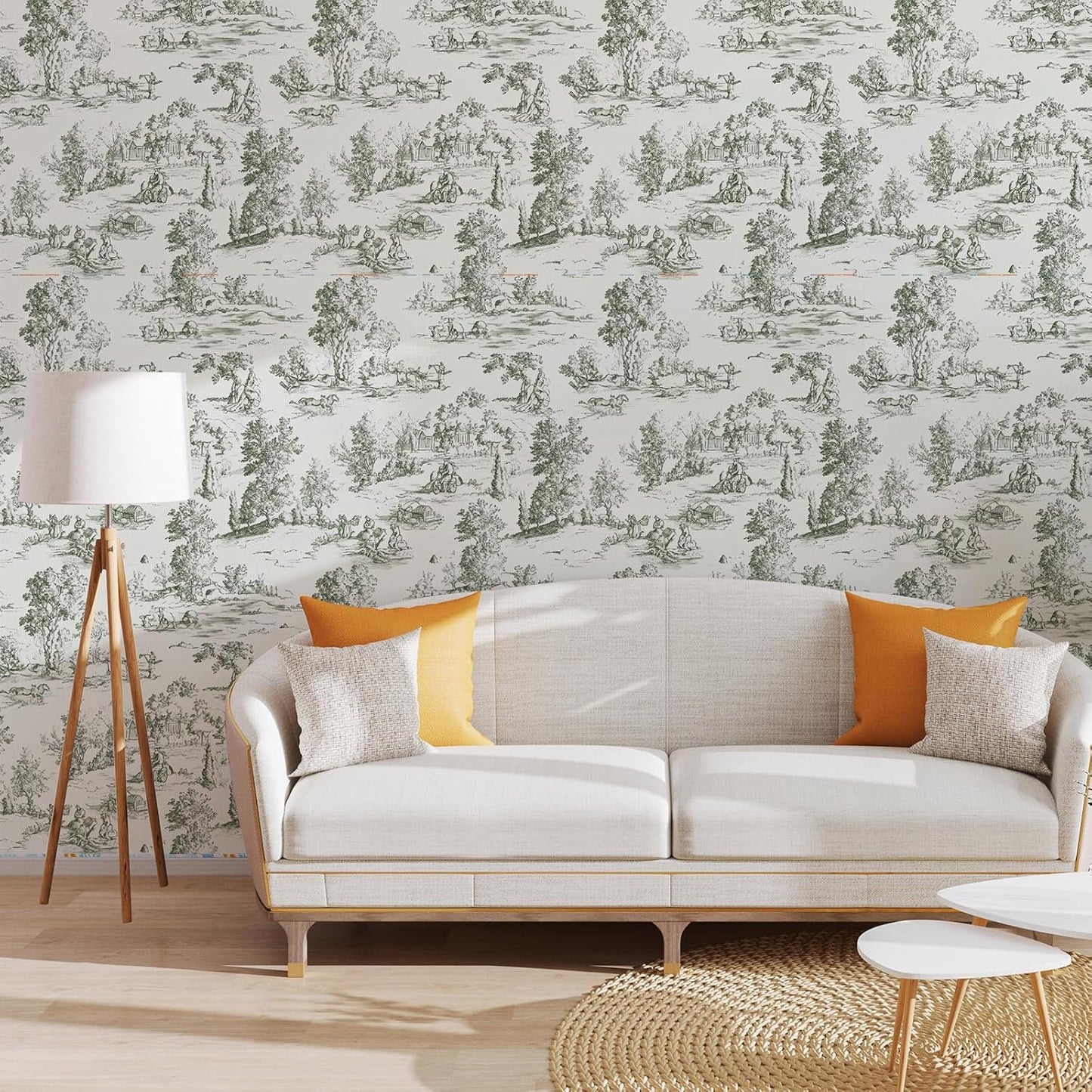 Peel and Stick Wallpaper, Self - Adhesive Removable Vintage Pastoral Landscape Pattern, PVC Contact Paper for Bedroom/Living Room/Kitchen/Bathroom/Cabinet, Renter Friendly