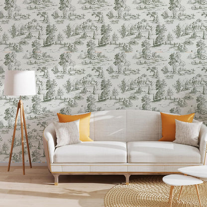 Peel and Stick Wallpaper, Self - Adhesive Removable Vintage Pastoral Landscape Pattern, PVC Contact Paper for Bedroom/Living Room/Kitchen/Bathroom/Cabinet, Renter Friendly