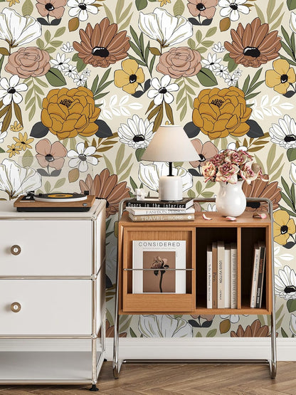 Floralplus Floral Wallpaper Peel and Stick Removable Wallpaper Boho Renter Friendly Dark Flower Wallpapers Contact Paper for Walls Cabinet Bedroom Bathroom Decor 17.5 in x 118 in