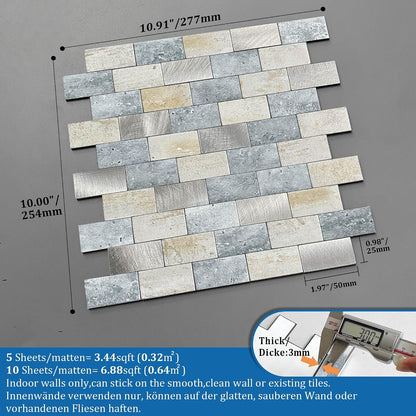Peel and Stick Brick Backsplash for Kitchen,Back Splash for Bathrooms Walls Tiles Waterproof(10sheets,Blue Gray)