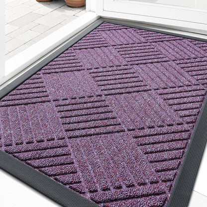 OLANLY Front Door Mat Outside Entrance 29.5x17, Absorbent, Heavy Duty Sturdy Natural Rubber Doormat Indoor Outdoor, Stain and Fade Resistant, Non-Slip Low Profile Floor Mat for Entryway, Grey Diamond