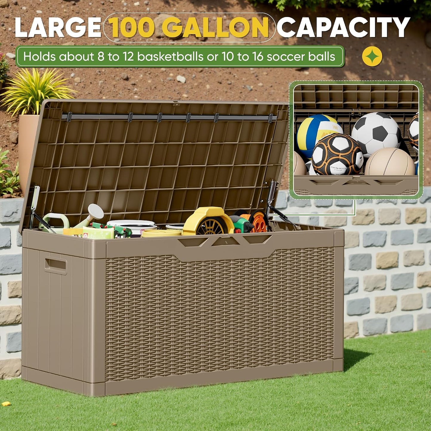 Greesum 31 Gallon Resin Deck Box All Weather Outdoor Storage Boxes for Patio Furniture Set,Outdoor Toys,Garden Tools,Black