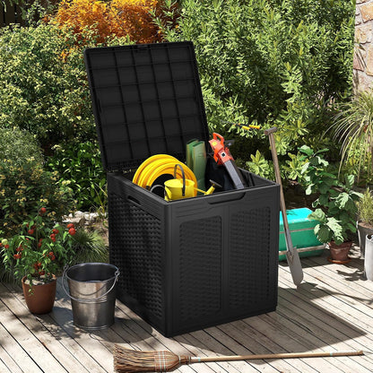 Tangkula 25 Gallon Waterproof Outdoor Storage Box with Lockable Lid | PP Resin, Wicker Patterned, Indoor Outdoor Use, Portable, Versatility, for Deck, Pool, Patio Cushions, Garden Tools