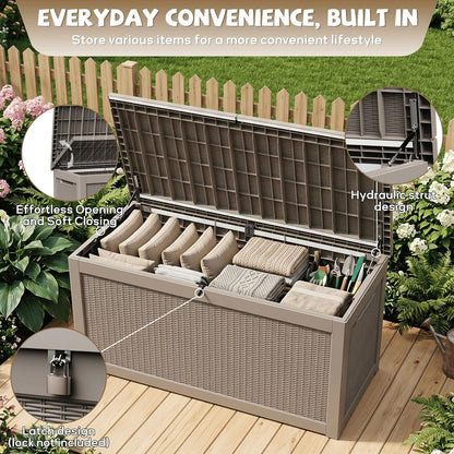 EasyUp 35 Gallon Outdoor Storage Box, Outdoor Deck Boxes for Garden Tools Equipment,Cushions and Patio Storage,Lockable and Resin,Easy to Install(Black)