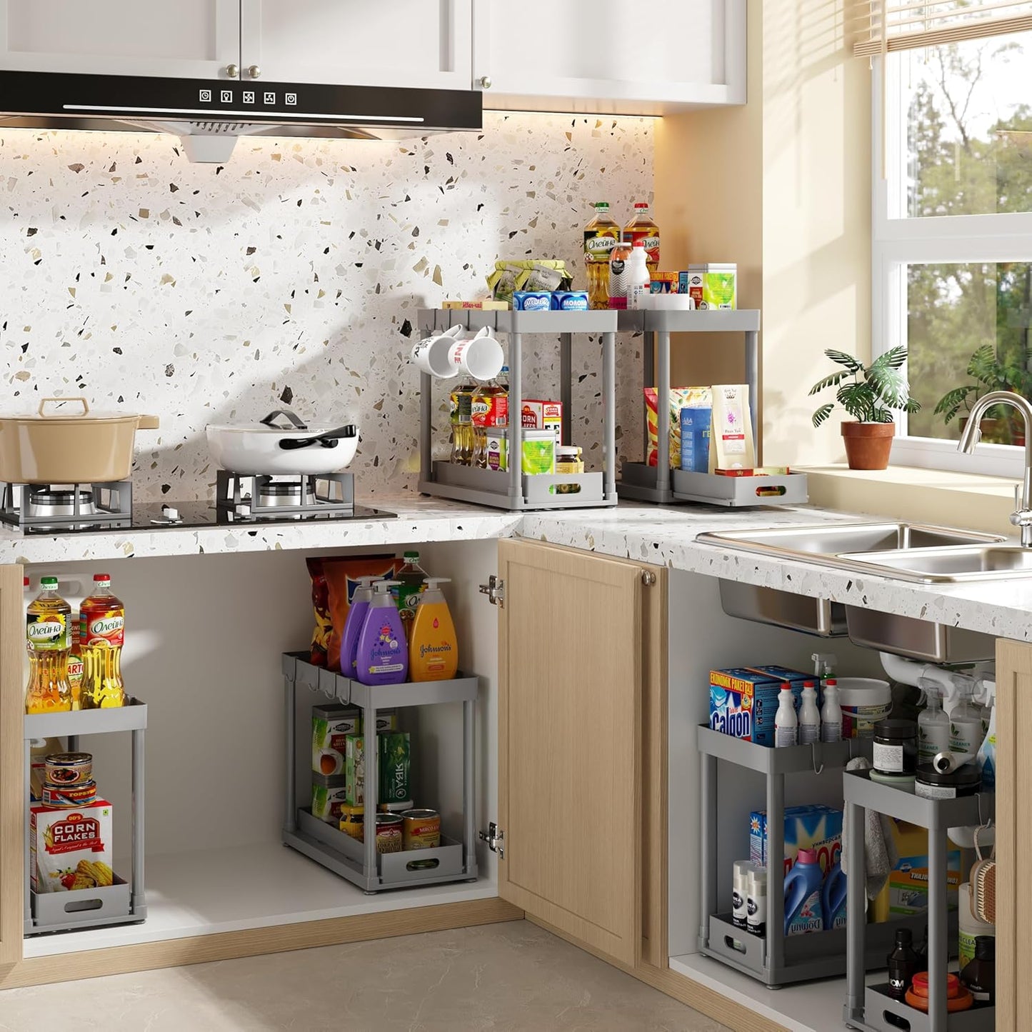 2 Pack Pull-Out Storage Organizers, Under Sink Organizer and Storage for Bathroom & Kitchen,Multi-Purpose Under Cabinet Organizers and storage Black
