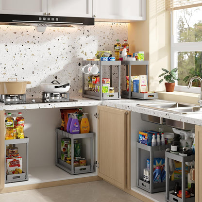 2 Pack Pull-Out Storage Organizers, Under Sink Organizer and Storage for Bathroom & Kitchen,Multi-Purpose Under Cabinet Organizers and storage Black