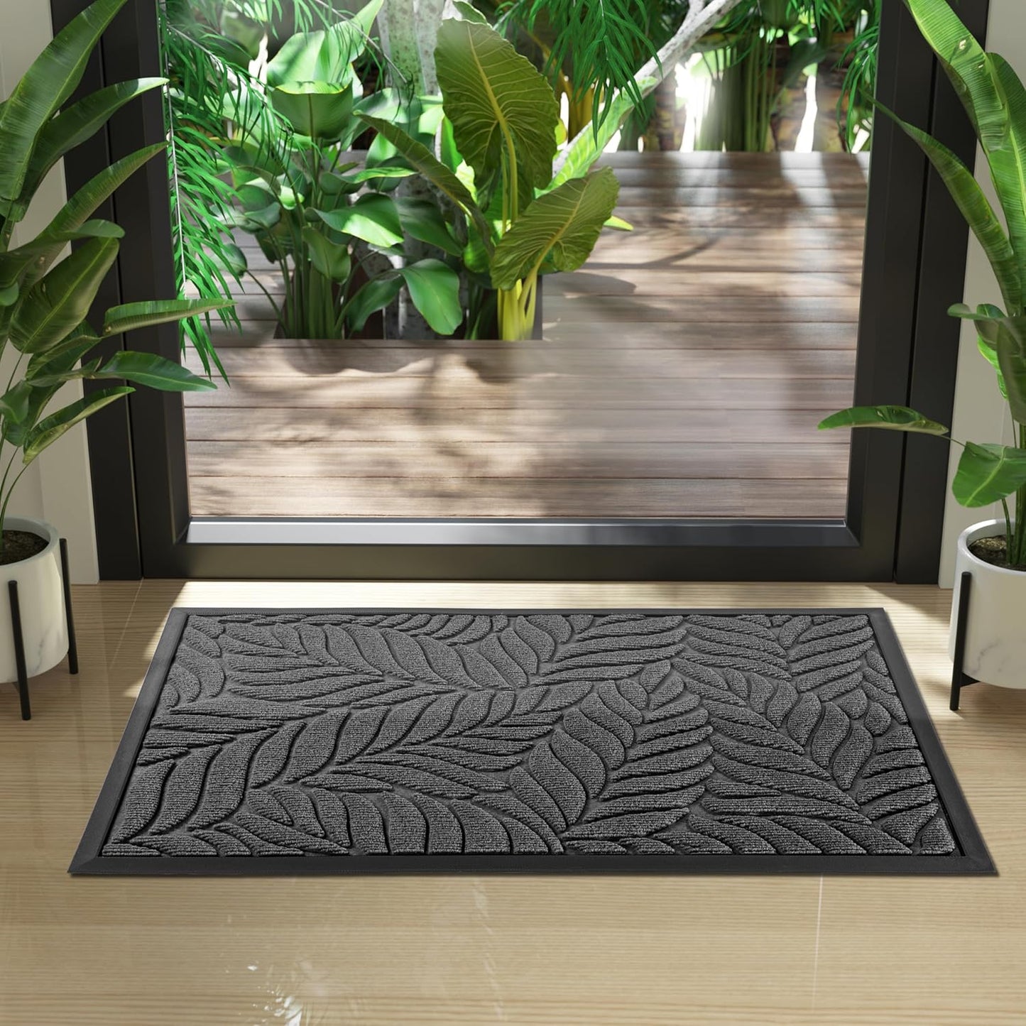 Yimobra Front Door Mat Outdoor Indoor, 29.5x17 All-Season Waterproof Door Mat Outside Entrance, All-Weather Non-Slip Outside Doormat for Garage Patio Entryway, Brown