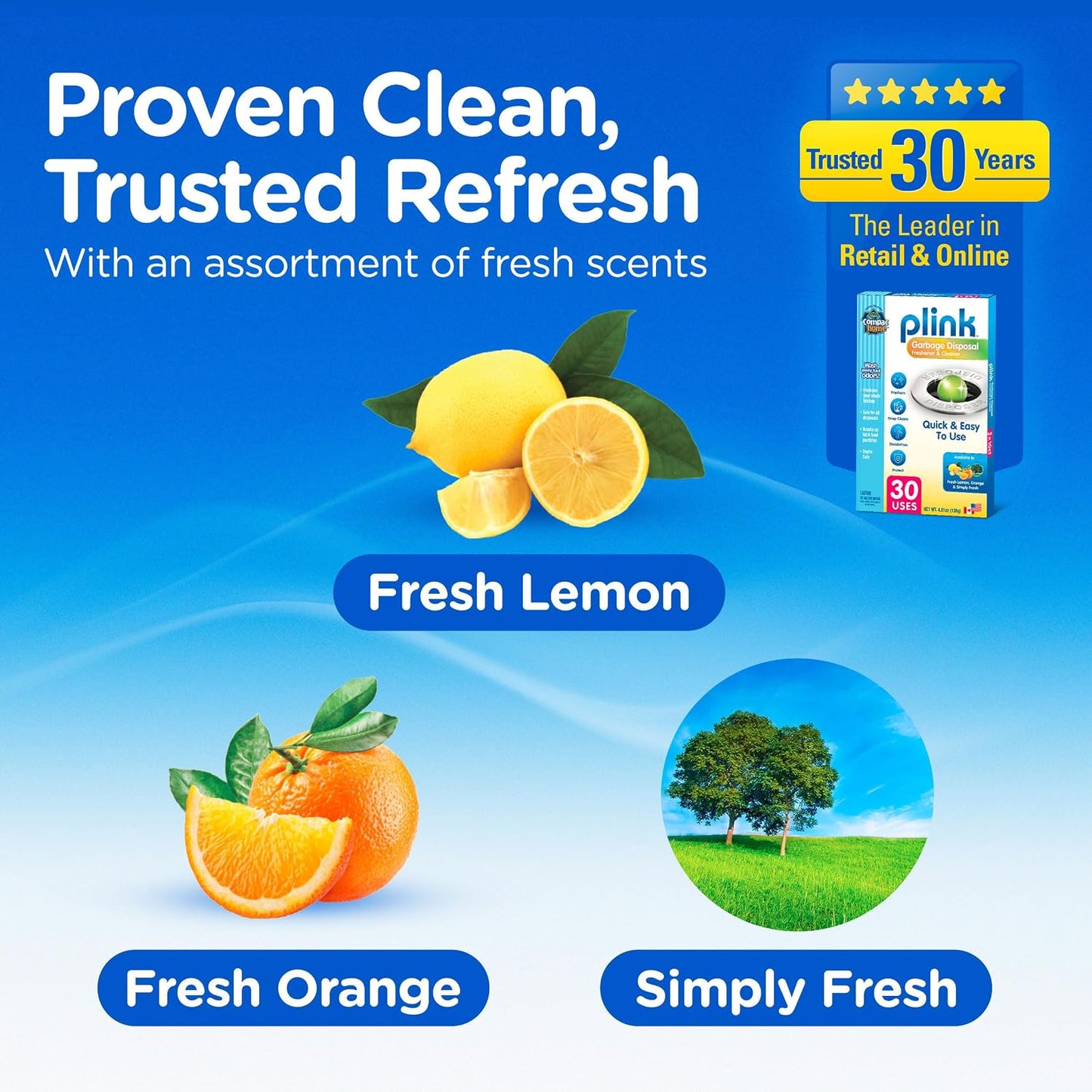 COMPAC HOME Plink Garbage Disposal Cleaner and Deodorizer, Air Fresheners for Garbage Disposal, Lemon Scent, Home Cleaning Products for Kitchen Sink and Clogged Drains, 20 Count (Pack of 1)