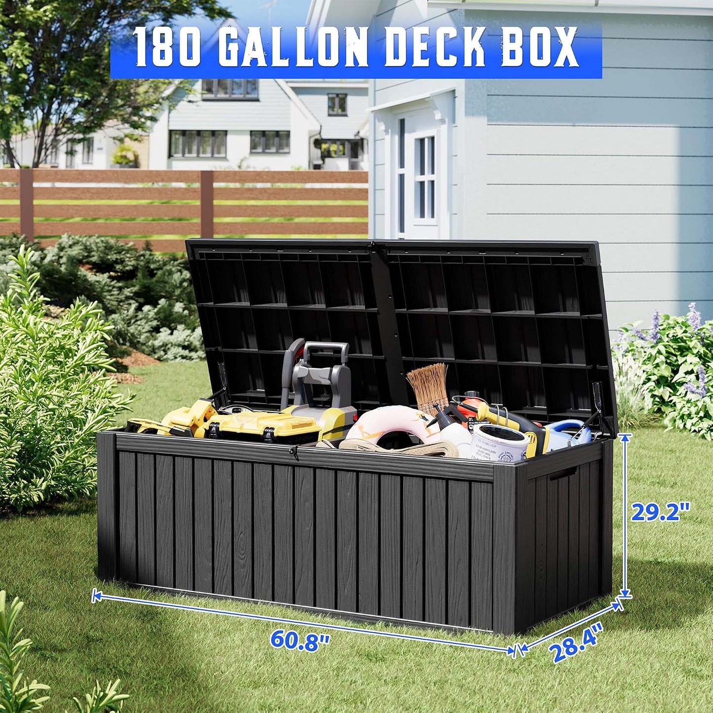 Outdoor Storage Deck Boxes Waterproof, Waterproof and UV Resistant Outdoor Storage Box Lockable Lid for Delivery Box, Indoor, Garden Tools, Pool Supplies, Patio (Black, 31 Gallon)
