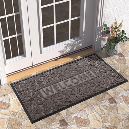 Yimobra Welcome Mat Outdoor 29.5x17, Waterproof Non-Slip Outdoor Mats for Front Door Outside Entrance, Low-Profile Entryway Mat Indoor for Garage Patio, Black