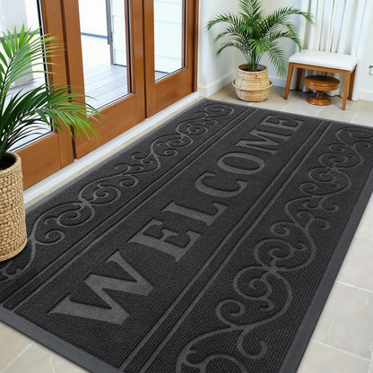 OLANLY Front Door Mat Outside Entrance 29.5x17, Absorbent, Heavy Duty Sturdy Natural Rubber Doormat Indoor Outdoor, Stain and Fade Resistant, Non-Slip Backing Low Profile Floor Mat for Entryway, Grey