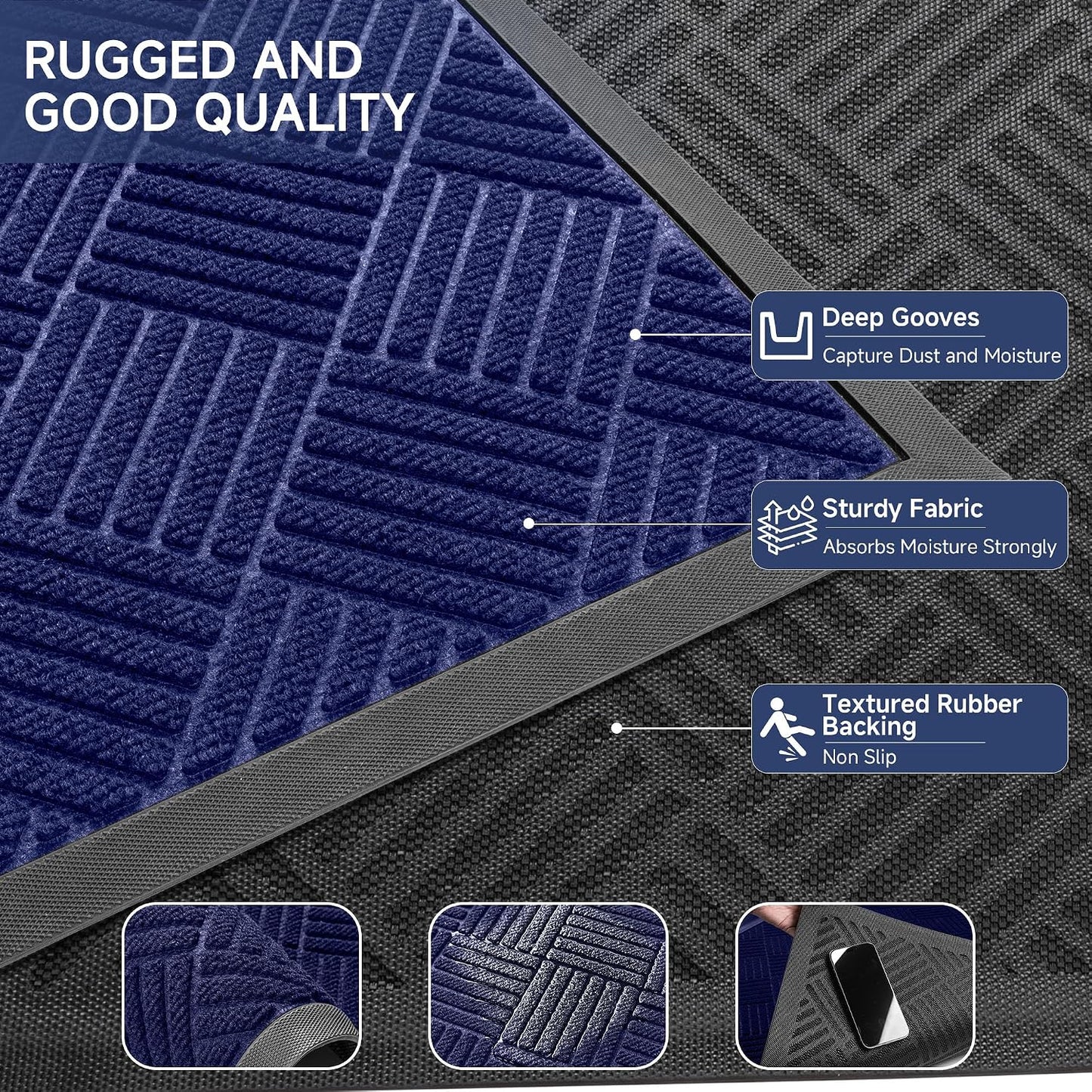 100pointONE Durable Front Door Mat, Heavy Duty Indoor Outdoor Doormat, 48” x 36” Low Profile Outdoor Mats for Home Entrance, Stain and Fade Resistant Shoe Scraper Mat, Ideal for High Traffic Area