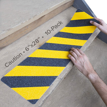 LifeGrip Anti Slip Traction Treads 10 Pack, 6"x32" with Glow in Dark Stripe, Best Grip Tape Grit Non Slip, Outdoor Non Skid Tape, High Traction Friction Abrasive Adhesive for Stairs Step