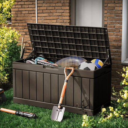Greesum 110 Gallon Outdoor Storage Box with Lockable Lid, All-Weather for Patio Furniture, Pool Supplies & Garden Tools, Waterproof, UV-Resistant Large Deck Box, Dark Black