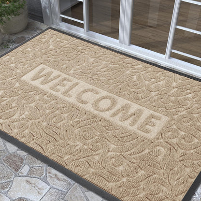 Yimobra Welcome Mat Outdoor 29.5x17, Waterproof Non-Slip Outdoor Mats for Front Door Outside Entrance, Low-Profile Entryway Mat Indoor for Garage Patio, Black