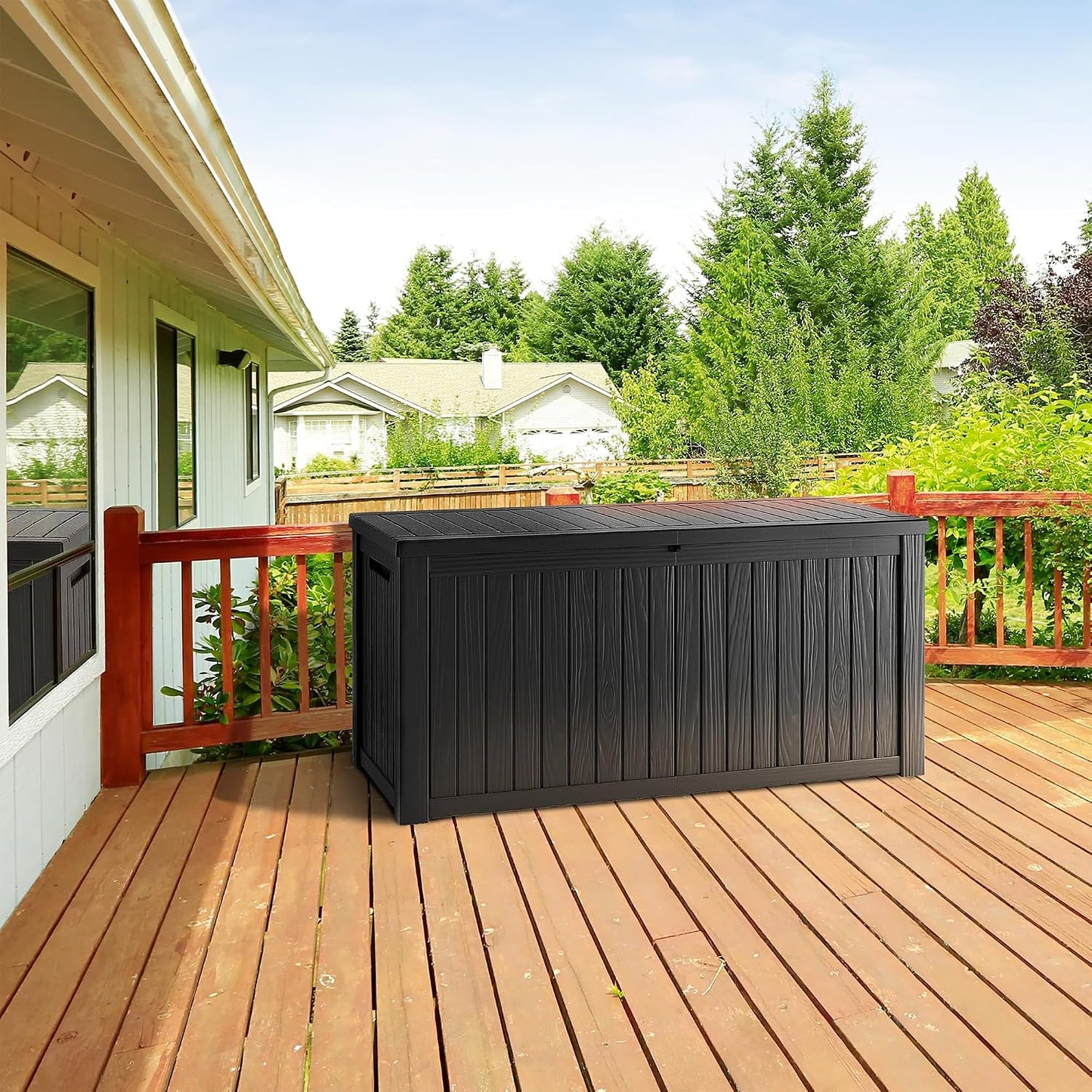 TARKARI 320 Gallon Lockable Resin Deck Box, Waterproof & UV-Resistant Outdoor Storage Box for Outdoor Cushion Storage, Garden Tools & Pool Accessories Storage, Black