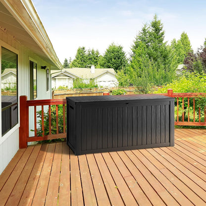 TARKARI 320 Gallon Lockable Resin Deck Box, Waterproof & UV-Resistant Outdoor Storage Box for Outdoor Cushion Storage, Garden Tools & Pool Accessories Storage, Black