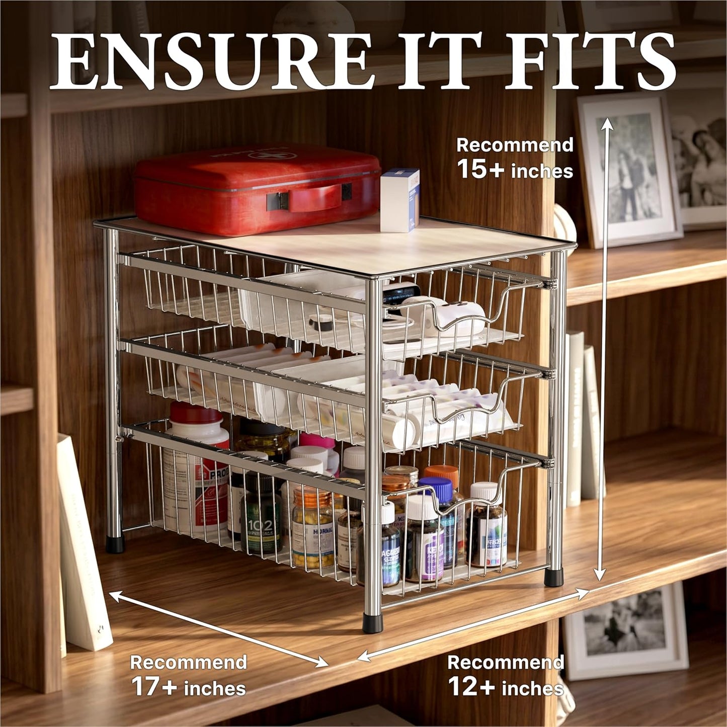 Simple Houseware Stackable 2 Tier Sliding Basket Organizer Drawer, Chrome
