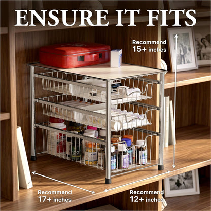 Simple Houseware Stackable 2 Tier Sliding Basket Organizer Drawer, Chrome