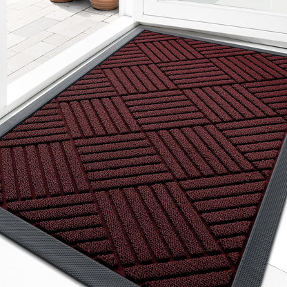 OLANLY Front Door Mat Outside Entrance 29.5x17, Absorbent, Heavy Duty Sturdy Natural Rubber Doormat Indoor Outdoor, Stain and Fade Resistant, Non-Slip Low Profile Floor Mat for Entryway, Grey Diamond