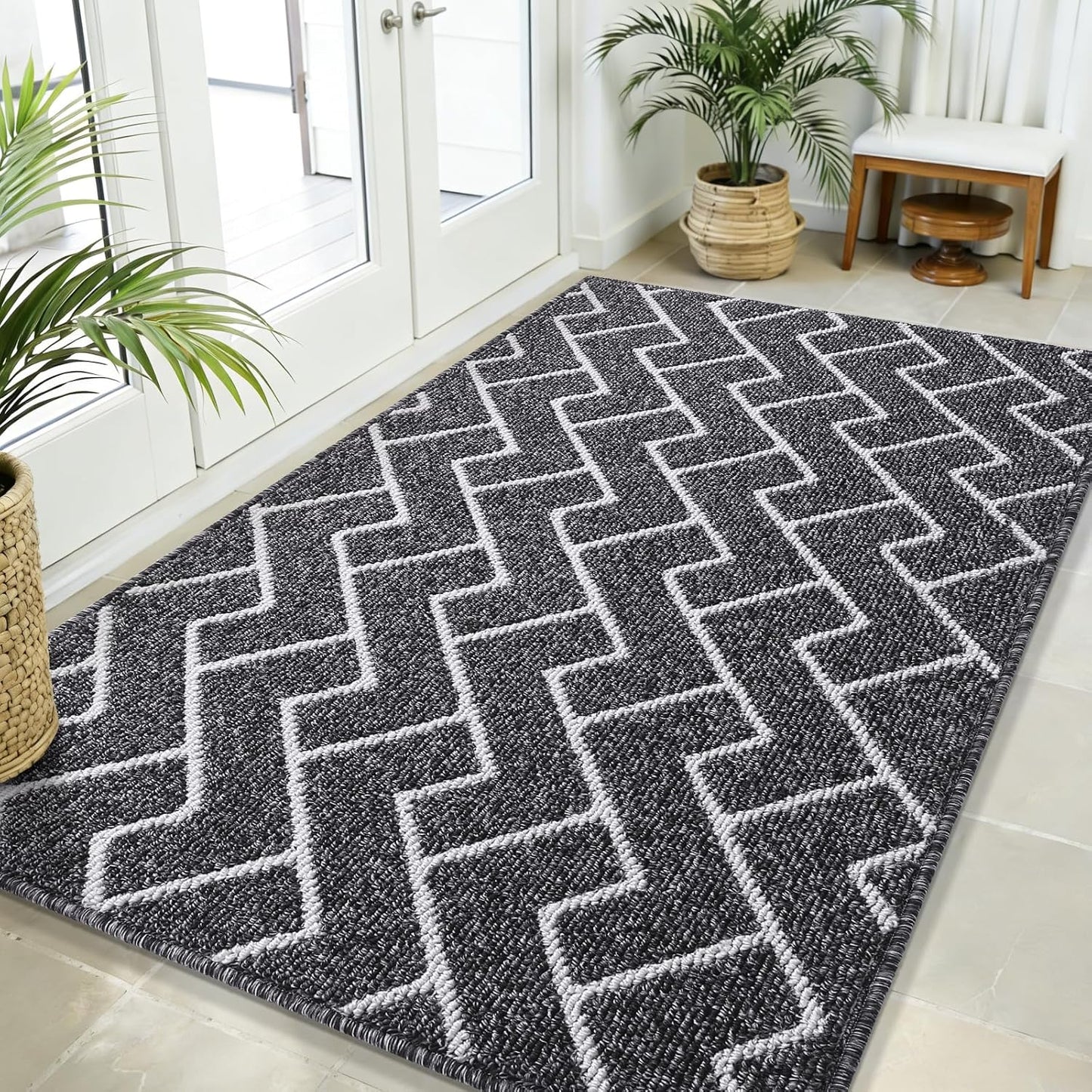 OLANLY Front Door Mat, Non-Slip Rubber Backing, Dirt Resistant and Absorbent, Washable, Easy to Clean Low-Profile Indoor Doormat for Back Door, Entryway, Inside Entrance, 32x20, Grey