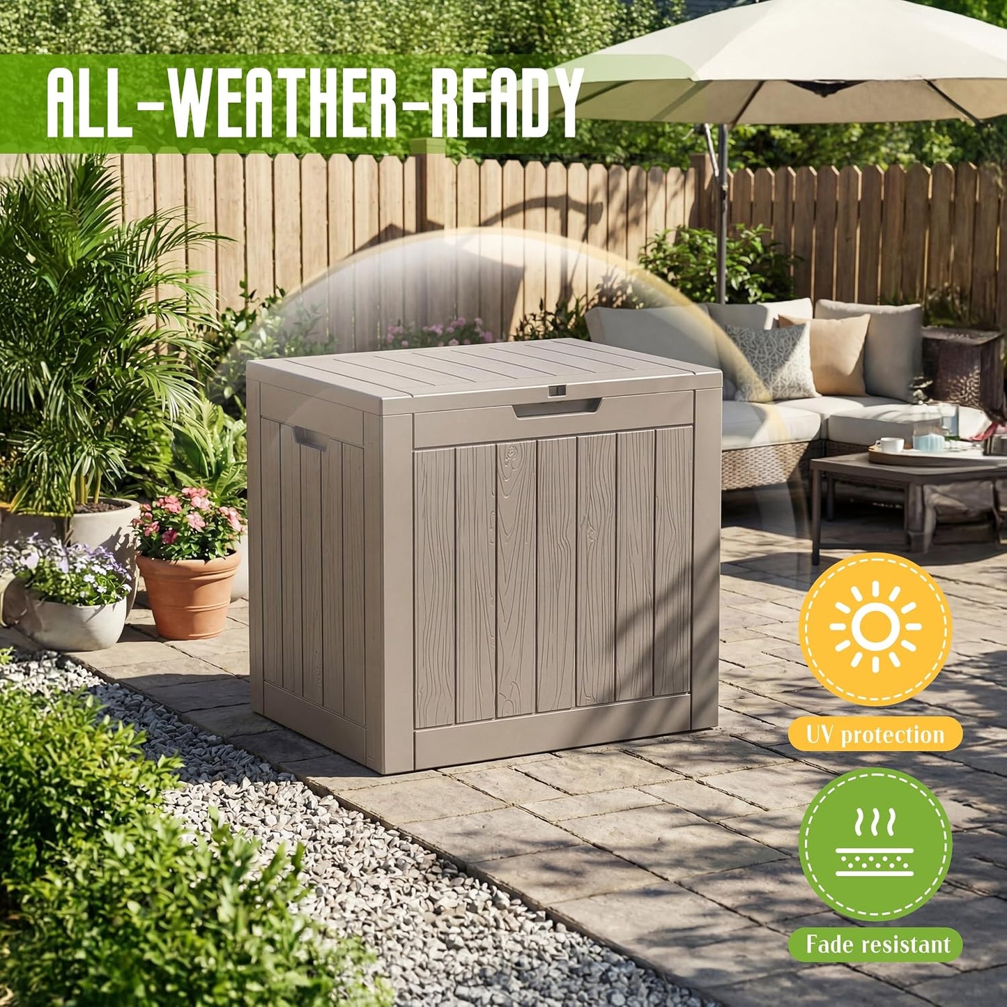 DRATO 35 Gallon Outdoor Storage Box Waterproof, Resin Small Deck Box for Patio Furniture Bench, Pool Garden Tools, Weatherproof Outside Storage Bin for Backyard Porch (Black, 35 Gallon)
