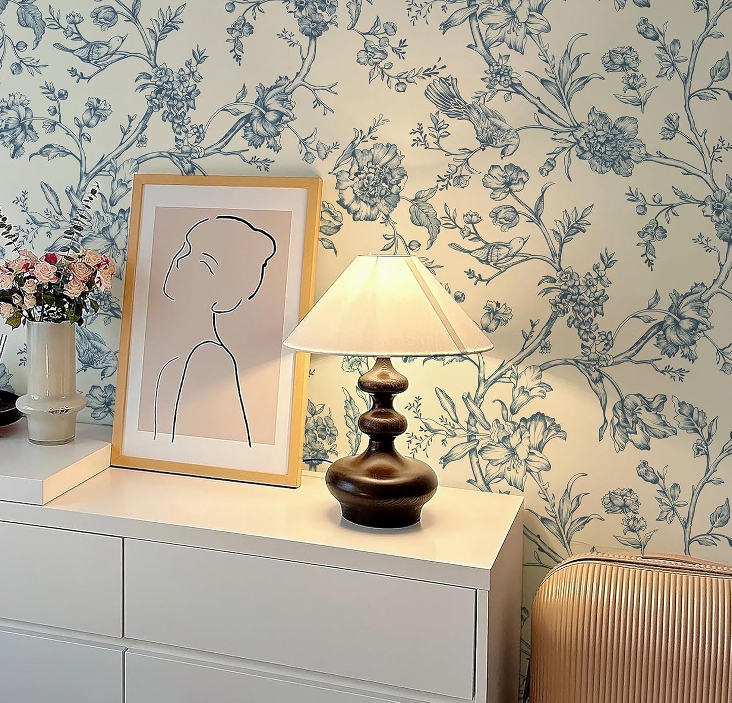 Safiyya Peel and Stick Wallpaper Vintage Floral Contact Paper 17.3" x 78.7" Wall Paper Renter Friendly Self Adhesive Removable Wallpaper for Bathroom Vinyl