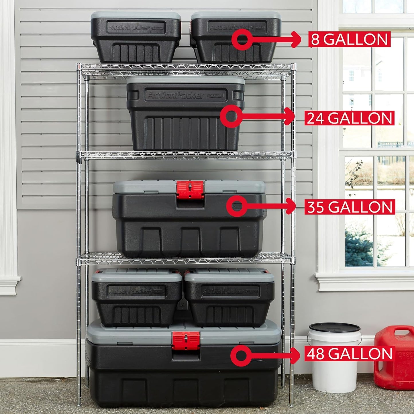 Rubbermaid ActionPacker 35 Gallon, Made in USA, Lockable Plastic Storage Bin with Lid and Wheels- Outdoor, Industrial, Rugged, Camping Gear and Truck Bed Storage - Gray and Black