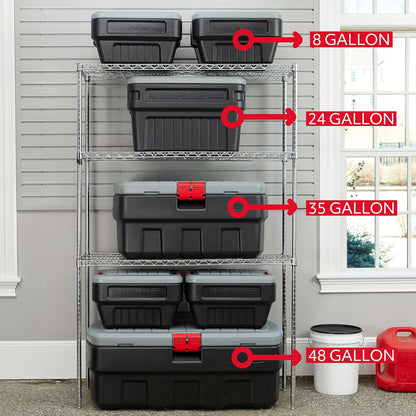 Rubbermaid ActionPacker 35 Gallon, Made in USA, Lockable Plastic Storage Bin with Lid and Wheels- Outdoor, Industrial, Rugged, Camping Gear and Truck Bed Storage - Gray and Black