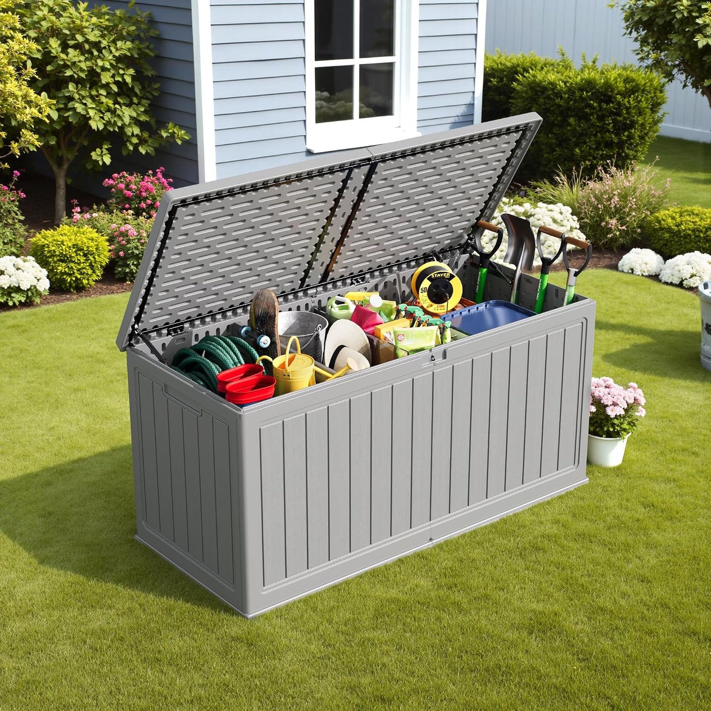 Devoko 30 Gallon Resin Deck Box Waterproof Outdoor Storage Box for Patio Furniture Pool Accessories Indoor Storage for Cushion Garden Tools (30 Gallon, Black)