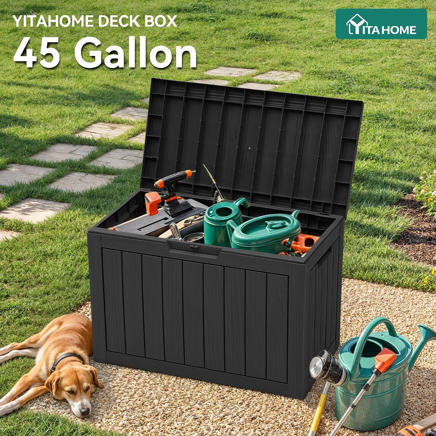 YITAHOME 31 Gallon Outdoor Storage Box | Resin Deck Box and Waterproof Package Delivery Box for Gardening Tools, Pool Supplies, Patio Furniture, Lockable, Taupe