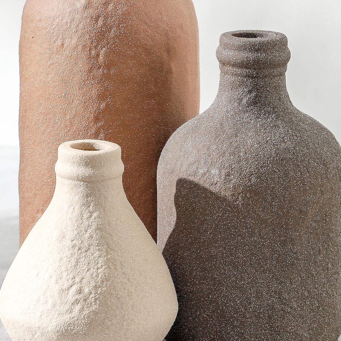 Ceramic Vase Set of 3, Decorative Vases Home Decor Modern Neutral Flower Pampass Boho Vase for Living Room, Table, Mantel, Entryway, Bookshelf, Kitchen, Bedroom, Bathroom - White