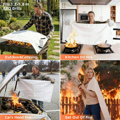 Extra Large Fire Blanket - 47" x 71" CE Certified Fiberglass Prepared Emergency Fire Blanket XL for Home and Kitchen, Schools, Restaurants, Car' s Hood Fire, 1.2-1.8m BBQ Grill