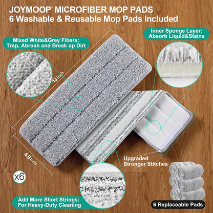 JOYMOOP Mop and Bucket Set, Flat Mops for Floor & Wall Cleaning, Commercial & Household Use, Hardwood Floor Mop with Long Handle & 4 Microfiber Pads