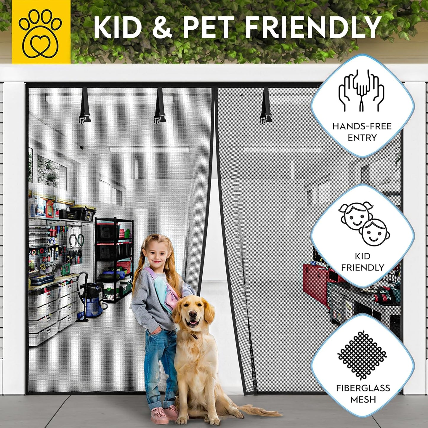 AUGO Magnetic Screen Door - Self Sealing, Heavy Duty, Hands Free Mesh Partition Keeps Bugs Out - Pet and Kid Friendly - Patent Pending Keep Open Feature - 38 Inch x 83 Inch